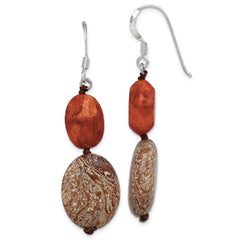 QE6135 Sterling Silver Red Reconstructed Stone/Red Zebra Jasper Earrings