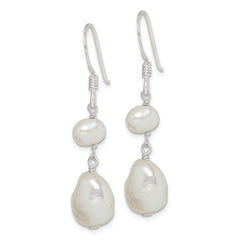 QE6142 Sterling Silver Polished White 6-9mm Baroque & Semi-Round Freshwater Cultured Pearl Dangle Earrings