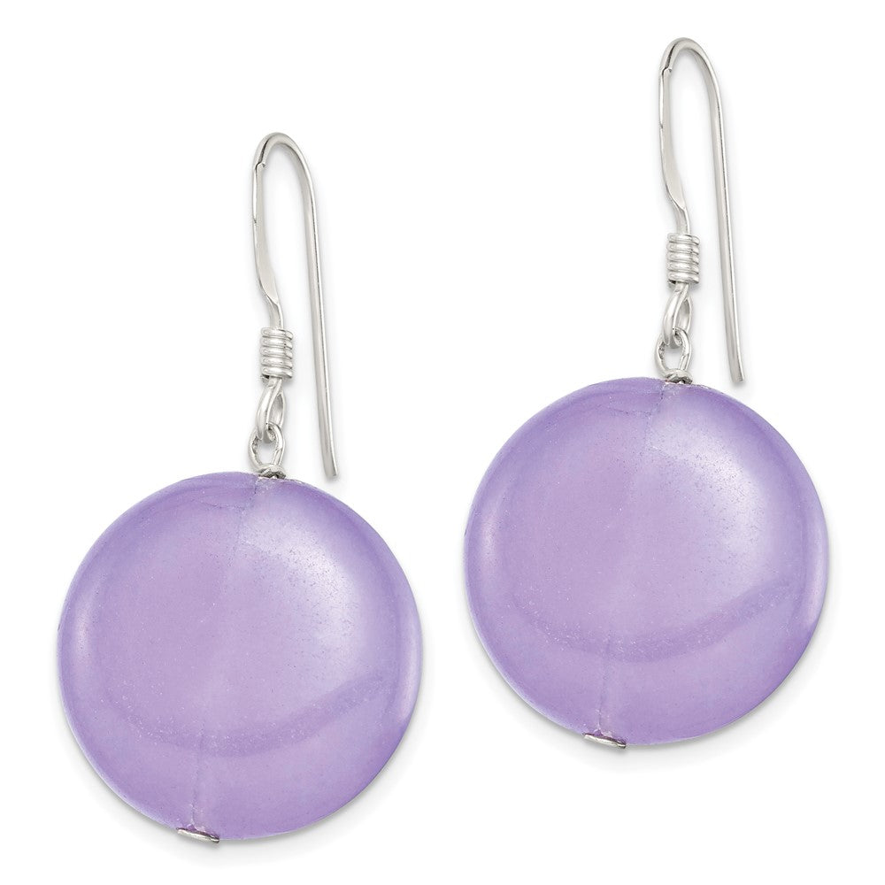 QE6159 Sterling Silver Polished Lavender Jade Circle Dangle Earrings