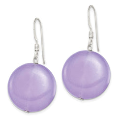QE6159 Sterling Silver Polished Lavender Jade Circle Dangle Earrings
