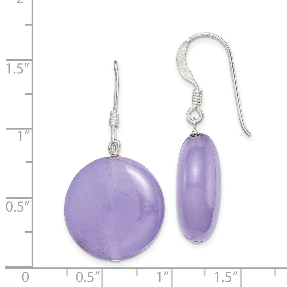 QE6159 Sterling Silver Polished Lavender Jade Circle Dangle Earrings