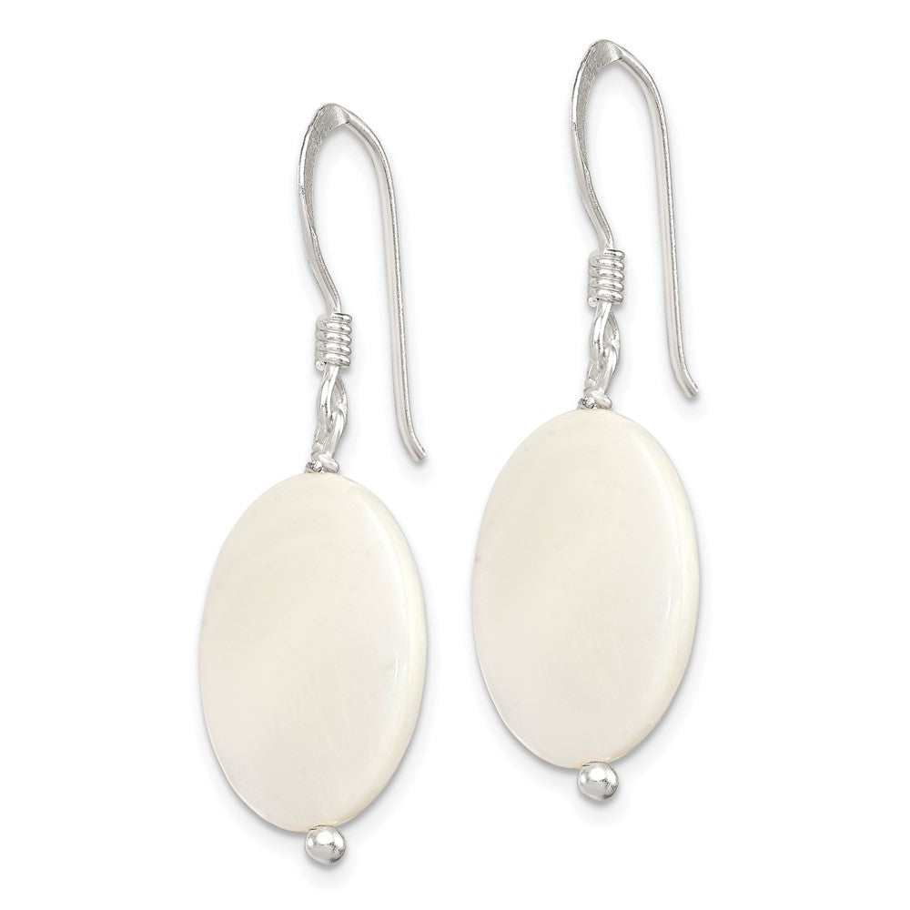 QE6184 Sterling Silver Polished White Mother of Pearl Oval Dangle Earrings
