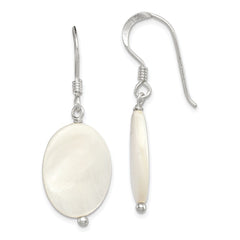 QE6184 Sterling Silver Polished White Mother of Pearl Oval Dangle Earrings