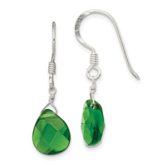 QE6205 Sterling Silver Polished Dark Green Crystal Teardrop Dangle Earrings