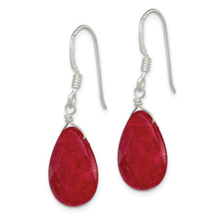QE6209 Sterling Silver Polished Faceted Red Jade Teardrop Dangle Earrings