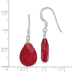 QE6209 Sterling Silver Polished Faceted Red Jade Teardrop Dangle Earrings