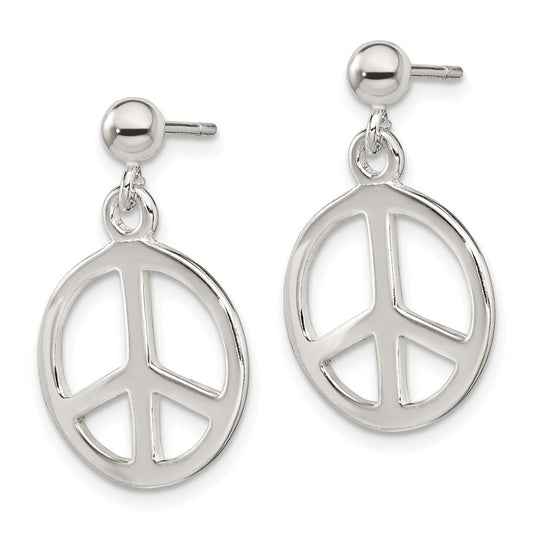 QE6305 Sterling Silver Peace Sign Dangle Earrings