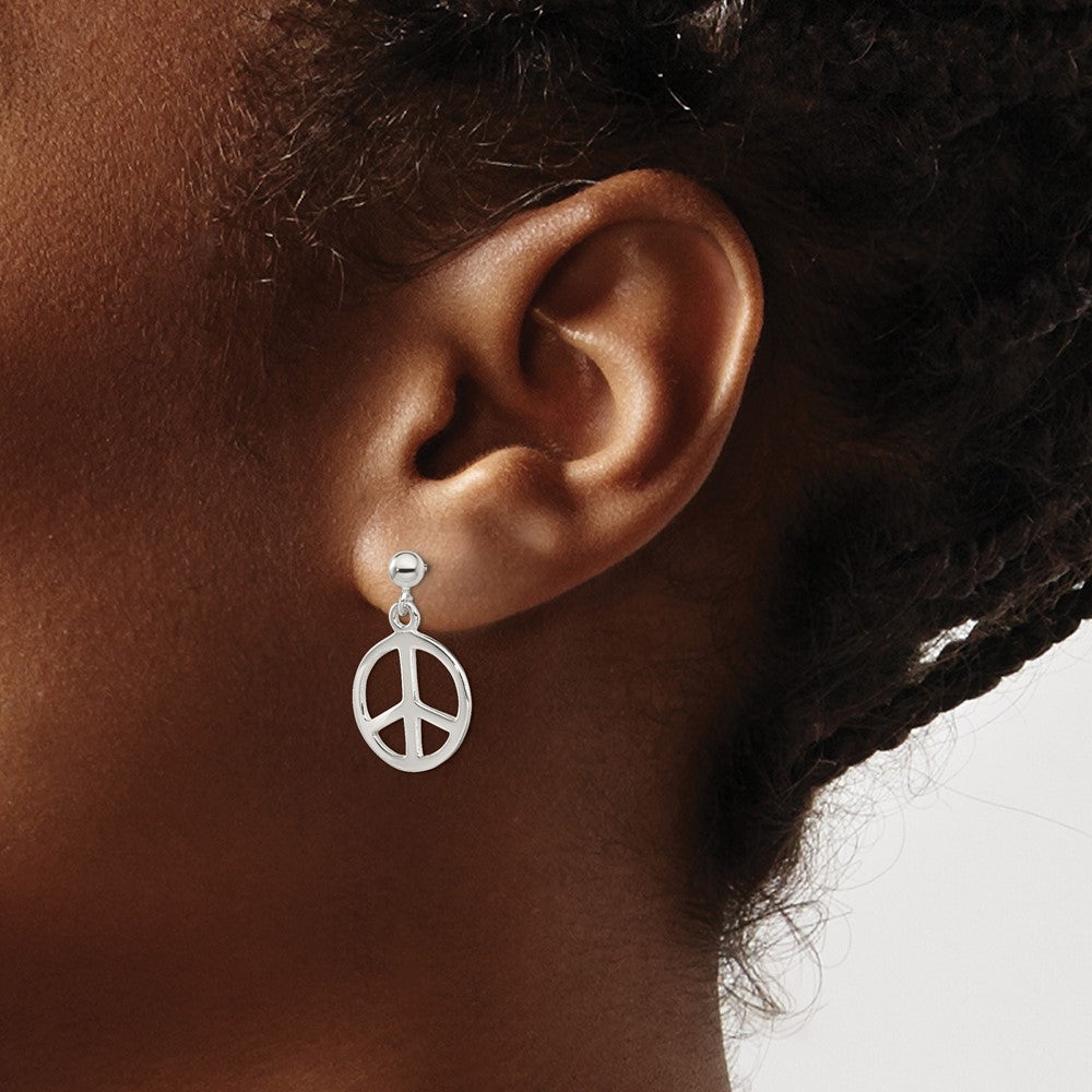 QE6305 Sterling Silver Peace Sign Dangle Earrings