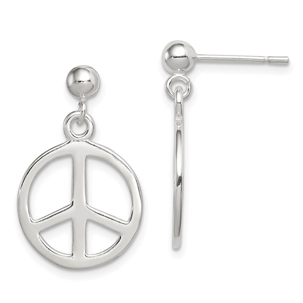 QE6305 Sterling Silver Peace Sign Dangle Earrings