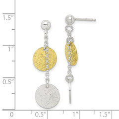 QE6310 Sterling Silver w/ Yellow Vermeil Polished & Textured Circle Dangle Earring