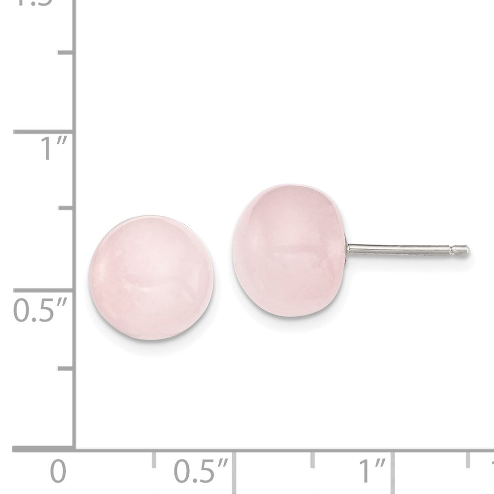 QE6320 Sterling Silver 10-10.5mm Rose Quartz Button Post Earrings