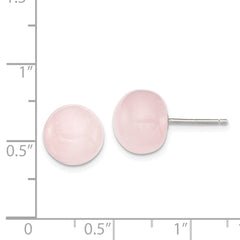 QE6320 Sterling Silver 10-10.5mm Rose Quartz Button Post Earrings