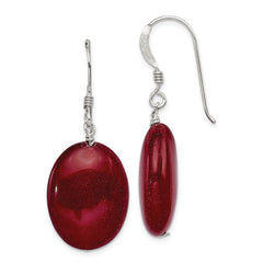 QE6321 Sterling Silver Polished Red Jade Oval Dangle Earrings