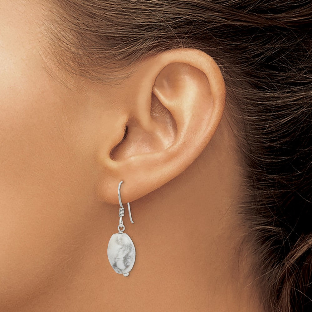 QE6334 Sterling Silver Polished Oval Howlite Dangle Earrings