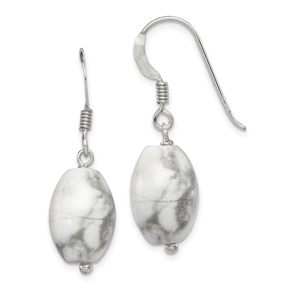 QE6334 Sterling Silver Polished Oval Howlite Dangle Earrings