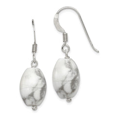 QE6334 Sterling Silver Polished Oval Howlite Dangle Earrings