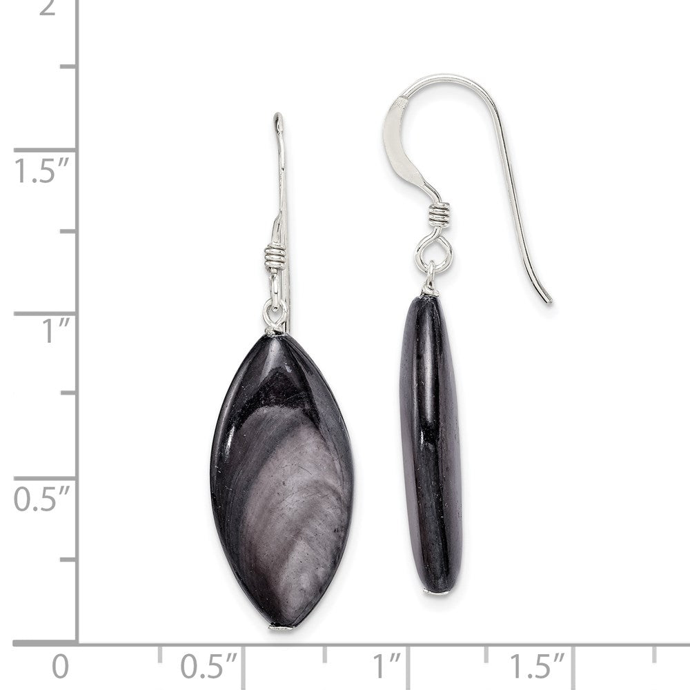 QE6344 Sterling Silver Polished Grey Mother of Pearl Marquise Dangle Earrings