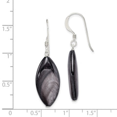QE6344 Sterling Silver Polished Grey Mother of Pearl Marquise Dangle Earrings