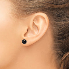 QE6349 Sterling Silver Rhod-pltd 8-8.5mm Black Agate Button Post Earrings