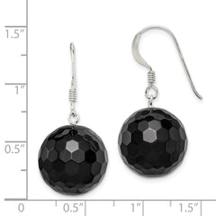 QE6362 Sterling Silver Polished 17mm Faceted Onyx Bead Dangle Earrings