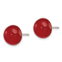 QE6383 Sterling Silver Rhod-pltd 10-11mm Carnelian Button Post Earrings