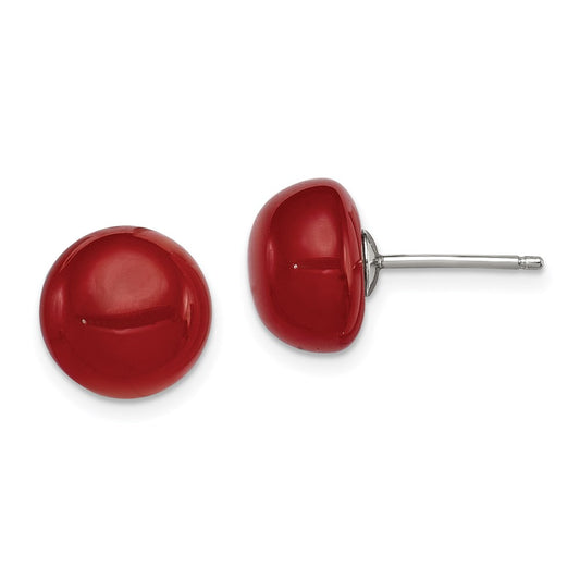 QE6383 Sterling Silver Rhod-pltd 10-11mm Carnelian Button Post Earrings
