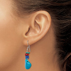 QE6386 Sterling Silver Red Coral/Howlite/Lapis/Turquoise Dangle Earrings