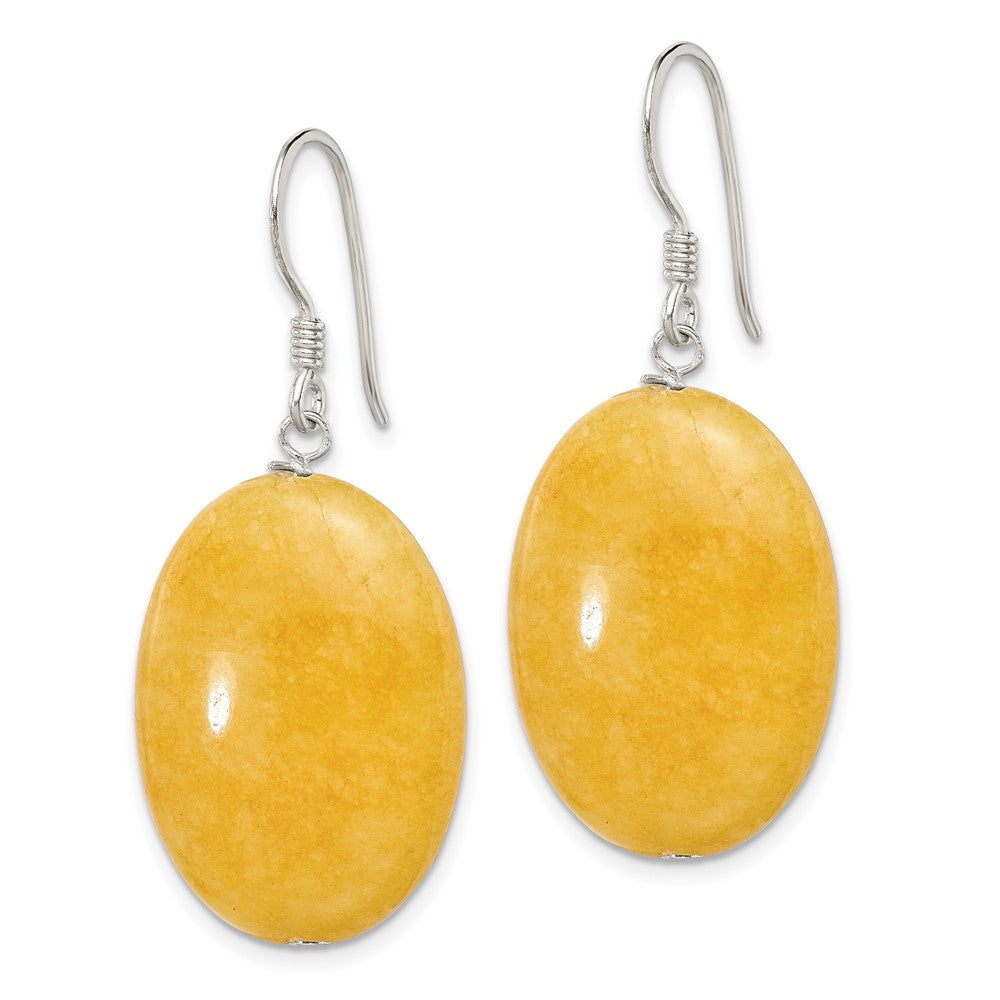 QE6390 Sterling Silver Polished Yellow Jade Oval Dangle Earrings