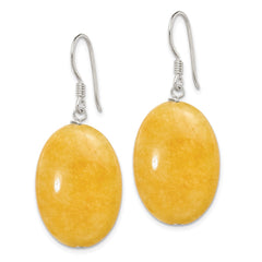 QE6390 Sterling Silver Polished Yellow Jade Oval Dangle Earrings