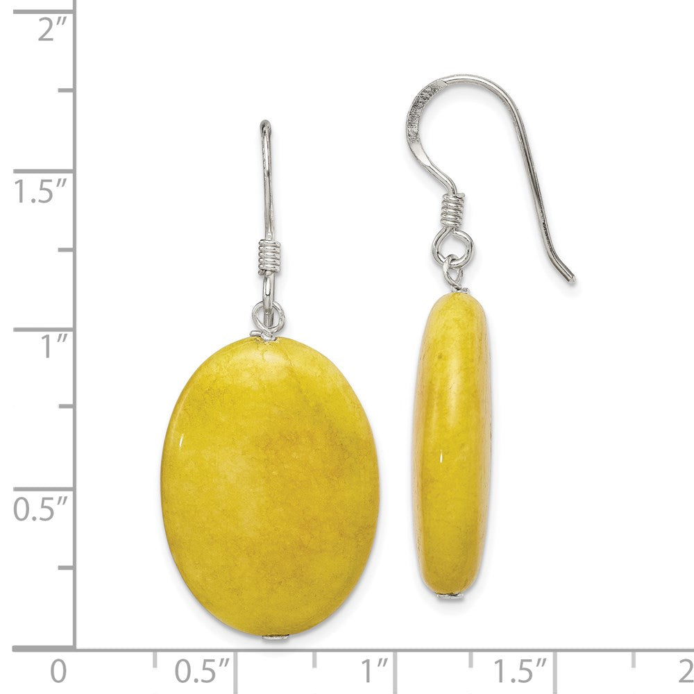 QE6390 Sterling Silver Polished Yellow Jade Oval Dangle Earrings