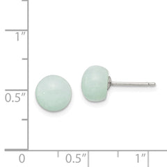 QE6391 Sterling Silver Rhod-pltd 8-8.5mm Button Amazonite Post Earrings