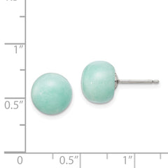 QE6392 Sterling Silver Rhod-pltd 10-11mm Button Amazonite Post Earrings