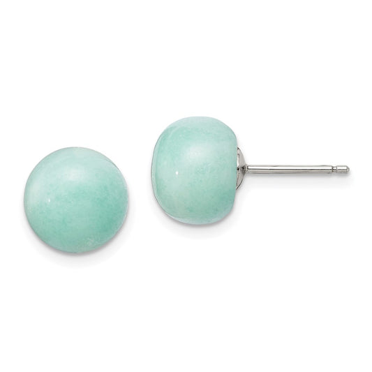 QE6392 Sterling Silver Rhod-pltd 10-11mm Button Amazonite Post Earrings