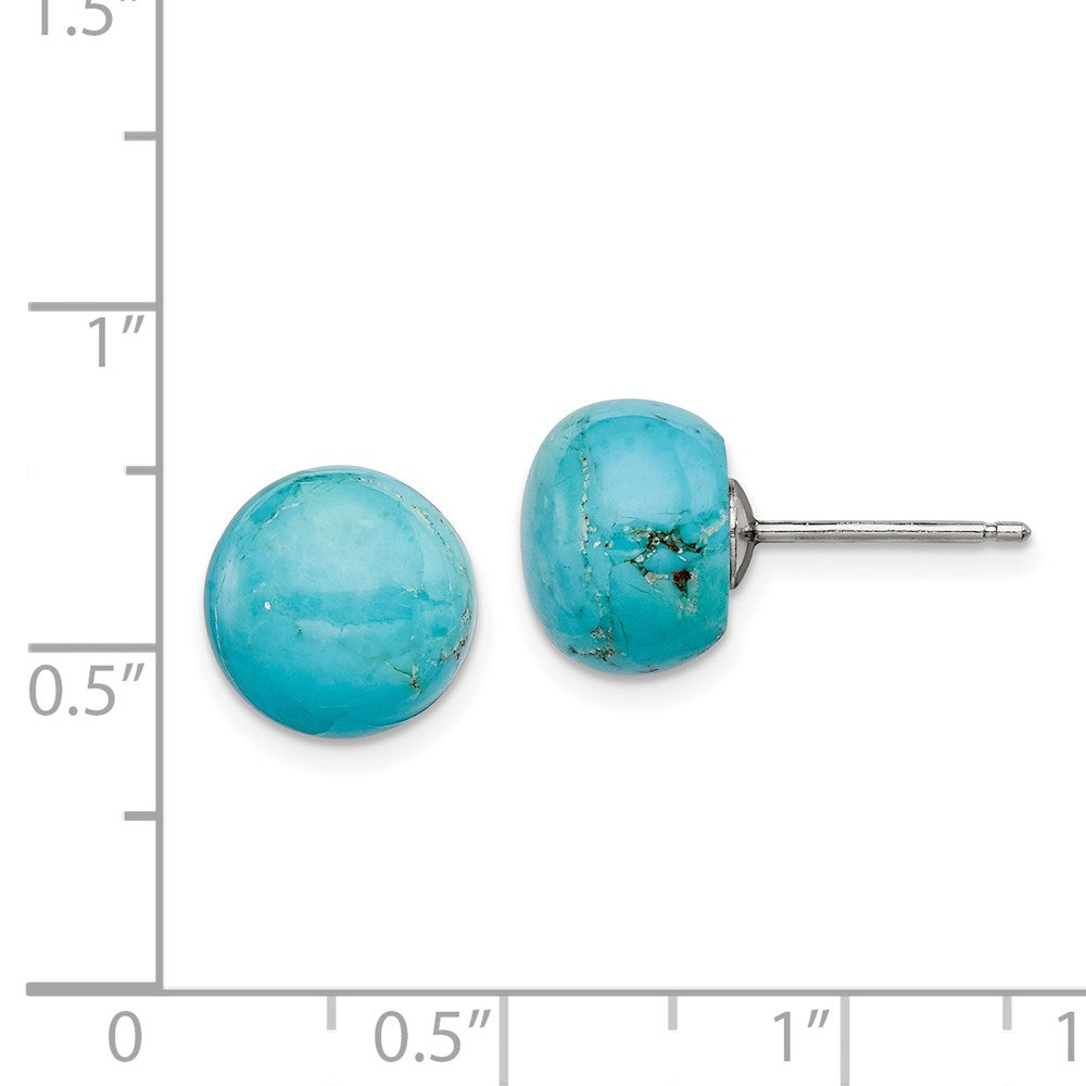 QE6399 Sterling Silver Rhod-pltd 10-10.5mm Button Turquoise Post Earrings