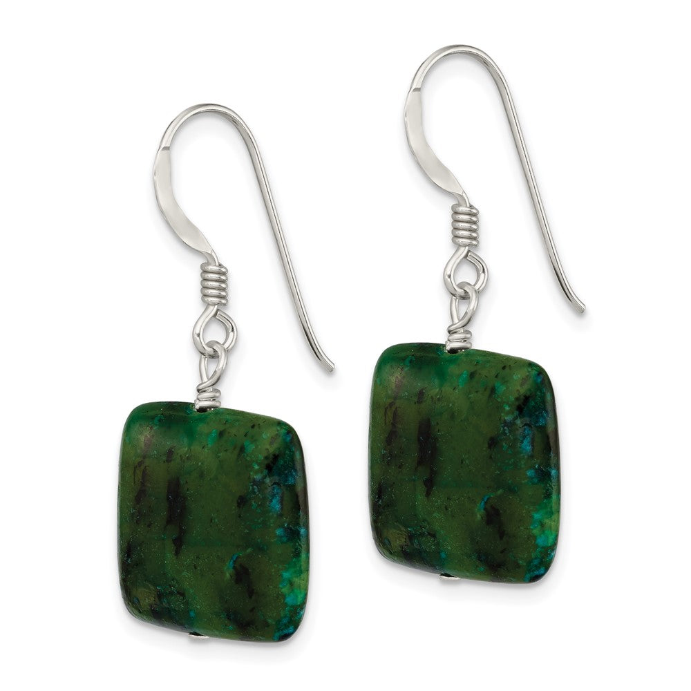 QE6404 Sterling Silver Polished Chrysocolla Square Dangle Earrings