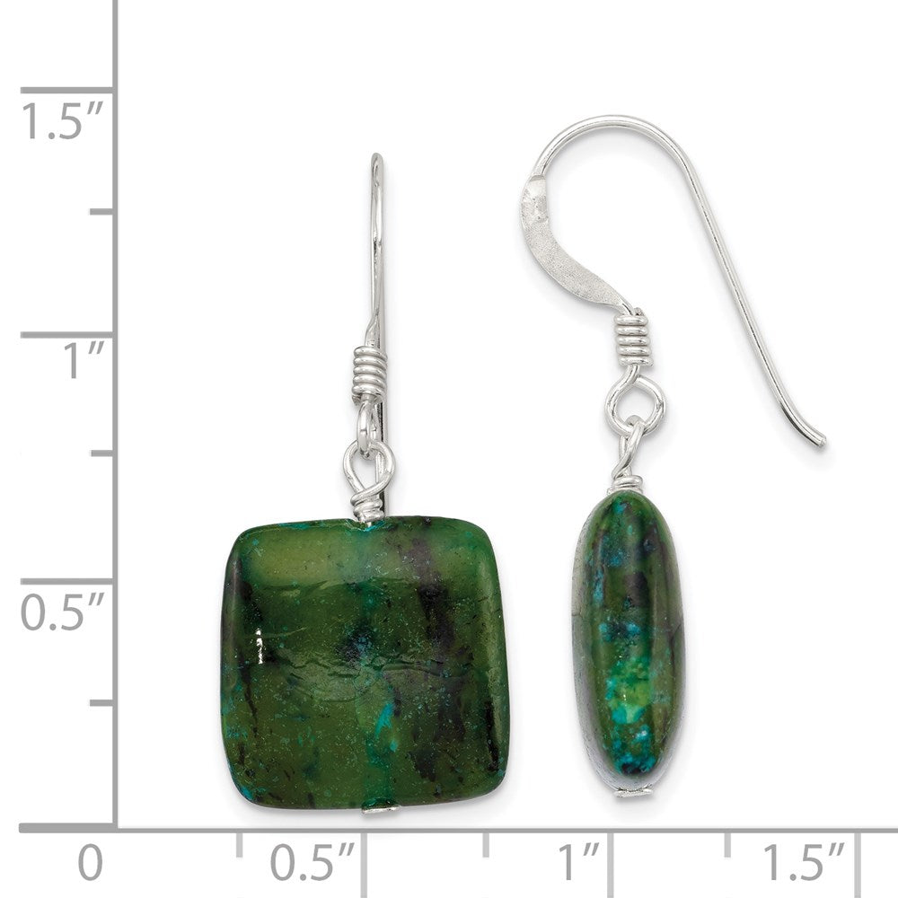 QE6404 Sterling Silver Polished Chrysocolla Square Dangle Earrings