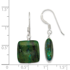 QE6404 Sterling Silver Polished Chrysocolla Square Dangle Earrings