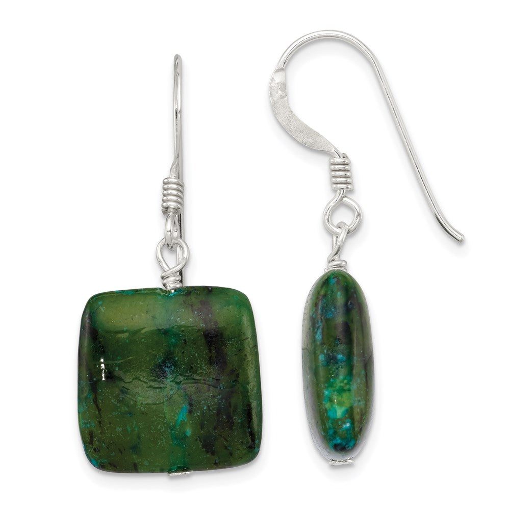 QE6404 Sterling Silver Polished Chrysocolla Square Dangle Earrings
