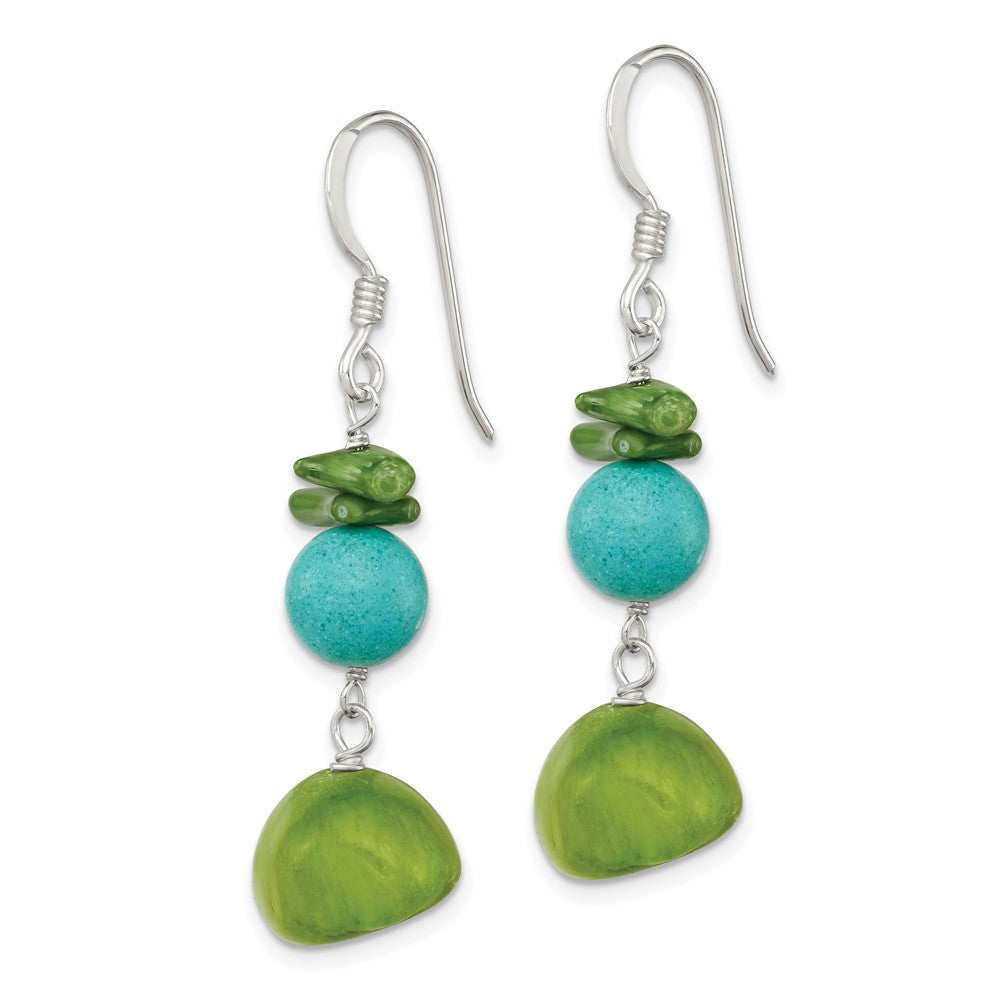QE6415 Sterling Silver Jade/Green Coral/Blue Dyed Howlite Dangle Earrings