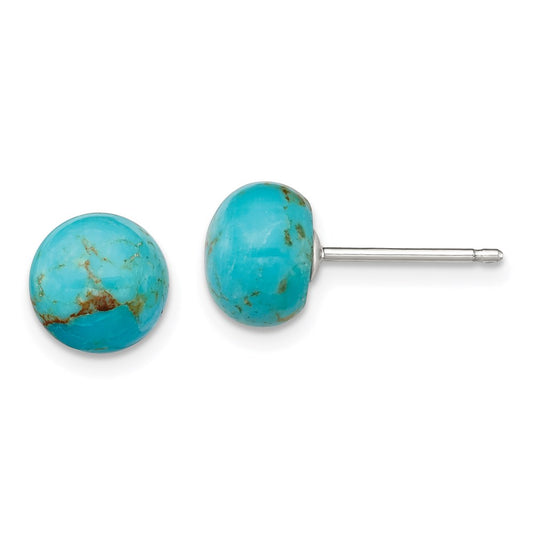 QE6416 Sterling Silver Rhod-pltd 8-8.5mm Button Turquoise Post Earrings