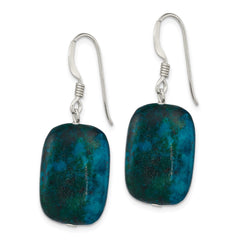 QE6418 Sterling Silver Polished Stabilized Chrysocolla Oval Dangle Earrings
