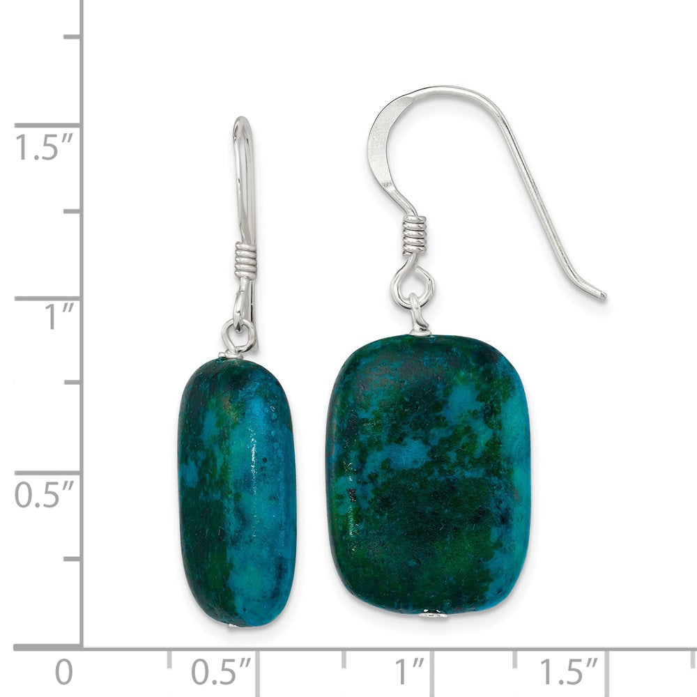 QE6418 Sterling Silver Polished Stabilized Chrysocolla Oval Dangle Earrings