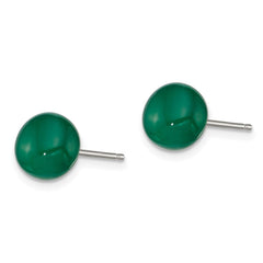 QE6425 Sterling Silver Rhod-pltd 8-9mm Dark Green Agate Button Post Earrings