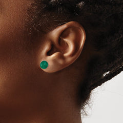 QE6425 Sterling Silver Rhod-pltd 8-9mm Dark Green Agate Button Post Earrings