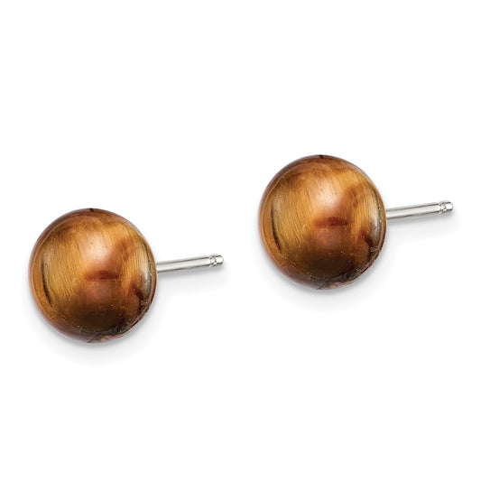 QE6432 Sterling Silver Rhod-pltd 8-8.5mm Tiger's Eye Button Post Earrings