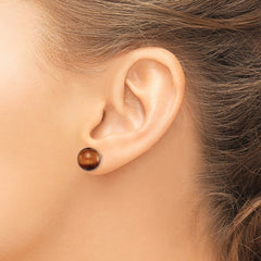 QE6435 Sterling Silver Rhod-pltd 10mm Tiger's Eye Round Post Earrings