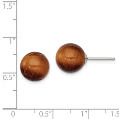 QE6435 Sterling Silver Rhod-pltd 10mm Tiger's Eye Round Post Earrings