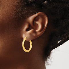 QE6488 Sterling Silver Gold-flashed 3x25mm Grooved Hoop Earrings