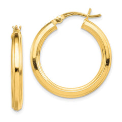 QE6488 Sterling Silver Gold-flashed 3x25mm Grooved Hoop Earrings