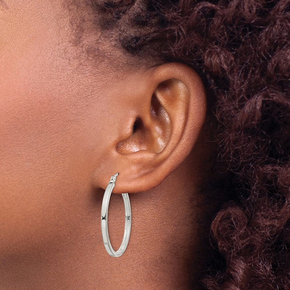 QE6495 Sterling Silver 2.5x30mm Polished Hoop Earrings